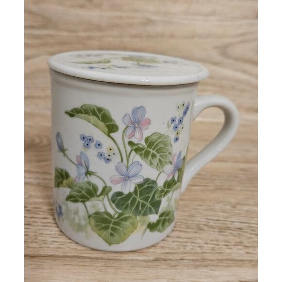 The Toscany Collection Flower Lidded Cup Botanical Floral Design Mug & L… - Picture 2 of 10